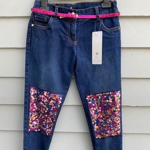 Jeans girls size 7-8 belted pink and sequins